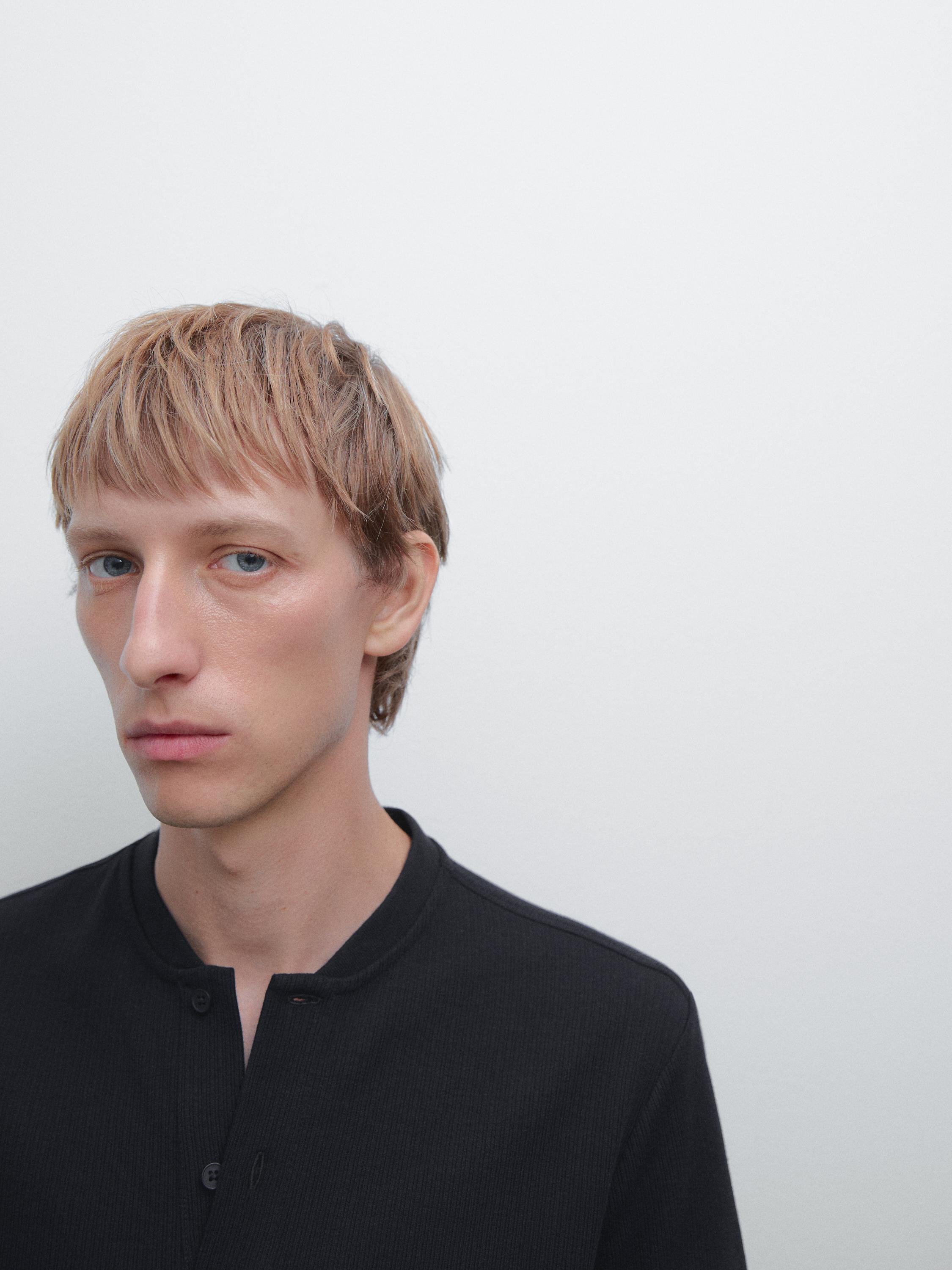 Polo côtelé col mao